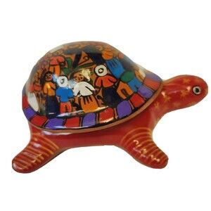 Colorful Bright Pottery Turtle Talavera Style Mexican Ceramic Trinket Box